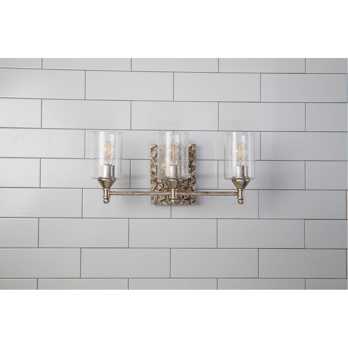 Mosaic 3 Light 21 inch Silver Bath Light Wall Light in Silver Leaf with Antique